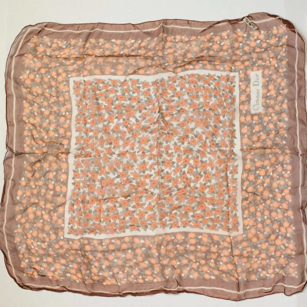 Vintage Dior 100% Silk Scarf Neutral Colors
